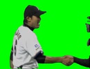 プロ入り初完投完封勝利を達成し大野奨太捕手と喜びを分かち合う多田野数人投手GB