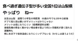 食べ過ぎ遺伝子型が多い全国1位は山梨県　やっぱり　ね〰