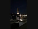Jul. 2017  フランス□□パリセーヌ川　la Seine に架かるアレクサンドル3世橋 Pont Alexandre 3 のほとりを歩くエッフェル塔は毎時0分から5分間輝く