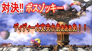 ドンキーコング2最初のボスゾッキーの討伐に挑むが仲間割れして爆笑する2人。『スーパードンキーコング２』パイレーツパニック2/2