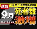 【昨日公表】全国の9月の死者数【今年がヤバすぎる！】