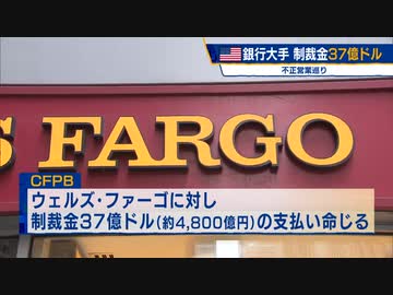米銀行大手 制裁金37億ドル　不正営業巡り