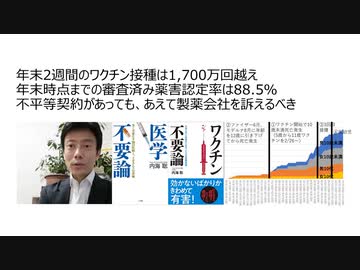 【生物兵器犯罪】年末2週間のワクチン接種は1,700万回越え　年末時点までの審査済み薬害認定率は88.5％　不平等契約があっても製薬会社を訴えるべき