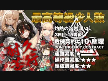 【アークナイツ】危機契約#10 ASHRING(塵環)  / 3日目 灼熱の溶岩洞 15等級 少人数クリア（3人）