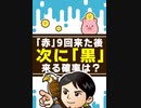 「赤」9回来た後、次に「黒」来る確率は？