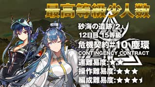 【アークナイツ】危機契約#10 ASHRING(塵環)  / 12日目 砂海の遺跡  15等級 少人数クリア（2人）