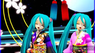 MMD、ミク、計2人、で、虹色ちょうちょ