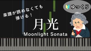 【月光】～ベートーヴェン～ 楽譜が読めなくても弾ける ピアノ初心者 ゆっくり練習用 Beethoven "Moonlight Sonata" for piano beginners