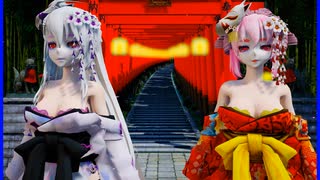 MMD、着物ハク、着物ルカ、計2人、で、紅一葉feat初音ミク