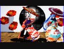 MMD、ダンサーミク、着物ミク、計2人、で、上弦の月・カバー曲