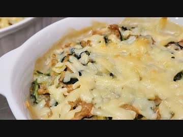 【料理】油を使わない、大豆のお肉とみず菜のグラタン＠やすまるだし使用【波音リツ解説】