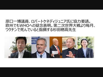 【脱カルト支配】原口一博議員、ロバートケネディジュニア氏に協力要請。欧州でもWHOへ疑念表明。第二次世界大戦より毎月、ワクチンで死んでいると指摘する杉田穂高先生　原爆投下より人を殺める生物兵器ワクチン