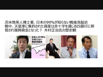 苫米地英人博士著、日本の99％が知らない戦後洗脳史戦中、天皇家に集約された資産は赤十字を通じBIS銀行に移管され復興資金となった？ 竹原信一先生、木村正治氏の歴史観