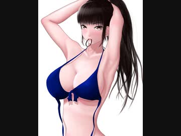 水着の女の子00ポニテ結び64倍速 厚塗り イラストメイキング