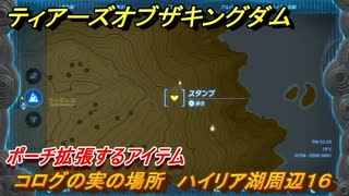 ゼルダの伝説ティアーズオブザキングダム　コログの実の場所　ハイリア湖周辺１６　ポーチ拡張するアイテム　＃６８０　【ティアキン】