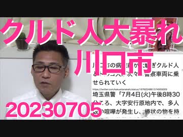 川口市でクルド人が大暴れ、鎮圧のため機動隊出動、車をパトカーにぶつける反体制行為も、刃傷1名、付近は2時間も交通が麻痺、こんなんでもフランス暴動と同様で意地でも報道しないテレビと新聞20230705