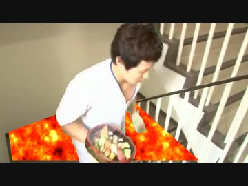 迫り来るマグマから逃げるいなり男