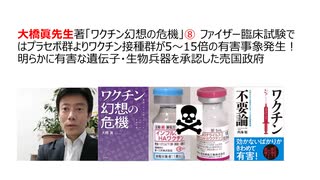 大橋眞先生著「ワクチン幻想の危機」⑧ ファイザー臨床試験ではプラセボ群よりワクチン接種群が5～15倍の有害事象発生！ 明らかに有害な遺伝子・生物兵器を承認した売国政府