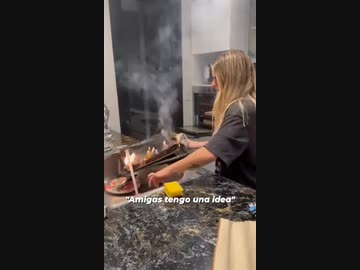 ホモと見る箱ごとピザをオーブンに入れて温めた女