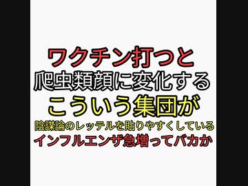 ワクチン接種した人の顔が爬虫類に似てくるという集団は、まともな陰謀暴露者を陰謀論者と貶めるために存在。インフルエンザ急増ってワクチン効果なしだろ。いつまで騙される？