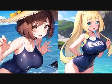 【巨乳化ポケモンMAD１０・めざせポケモンマスター】１４人のポケトレAIイラスト