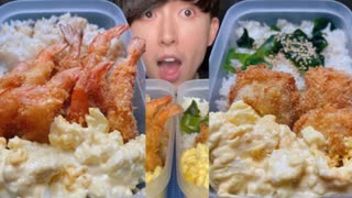 【ASMRエビフライ弁当 ホタテフライ弁当【飯テロ/咀嚼音/Mukbang/Eating sounds】【日本字幕/韓国語字幕/英語字】