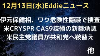 伊検察が保健相をワク危険性隠蔽で捜査　ゲノム編集技術のCRYSPR CAS9を使った新薬をFDAが承認　鎌状赤血球症の治療薬として　米民主党から共和党に移籍する議員　米IBMに差別的雇用の疑いで提訴