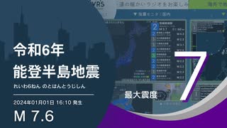 【EGIC-LIVE】令和6年能登半島沖地震 / M7.6 最大震度7 / 2024年1月1日16時10分