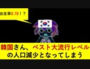 【少子化】韓国の人口減少率、ペスト流行時代レベルにまでなってしまう【ずんだもん・四国めたん解説】