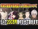 年始の石川県の被災に対して福袋開封組5人で出し合って寄付することを表明する社長＋力一
