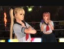 バースとハヤブサのタッグ技で縞パンを晒されるマリーとほのか（制服）