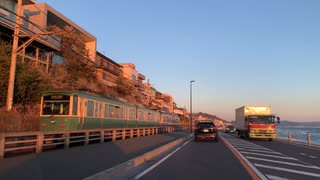 【夕暮れドライブ】江ノ電と並走【鎌倉高校前駅～七里ヶ浜駅】