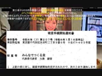 【第三者からの精査により「内部不経済の外部化」がはかれそうです】みんなでつくる党　旧：NHKから国民を守る党立花孝志氏と大津綾香氏との間でトラブルが注目されていた破産手続き開始決定【帝国データバンク】