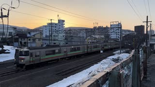 2024年4月6日 函館本線「南小樽駅」の裏口で見た夕暮れの鉄道風景