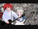 弘前公園の桜を背景に歌う重音テトさんと踊る東北イタコさん