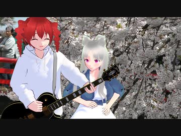 弘前公園の桜を背景に歌う重音テトさんと踊る東北イタコさん