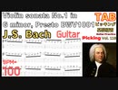 [ギターピッキング基礎練習TAB] Violin sonata No.1 in G minor, Presto - J.S. Bach BWV1001 Guitar Classic TAB バッハ