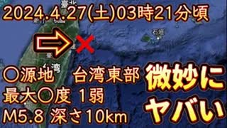 20240427_【激ヤバ地●速報！】2024年4月27日3時21分！某湾東部沖でM5.8のグラグラ発生！日本への●●な影響は近い可能性大。