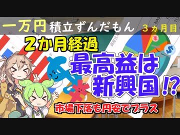 毎月一万円積立投資するずんだもん　3か月目　2か月運用　市場はマイナス収支はプラス