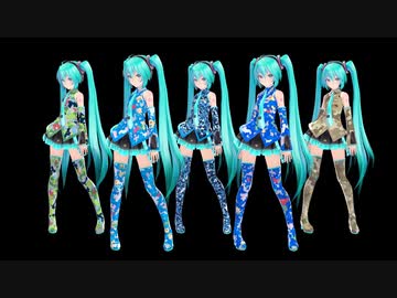 【MMD】多重未来のカルテット【モデル配布】Tda式初音ミク迷彩柄デフォ服　5種