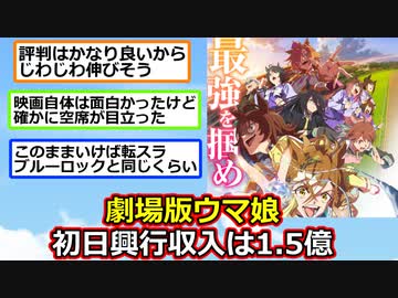 劇場版ウマ娘、初日興行収入は1.5億、このままの推移だと20億前後になりそう【ゆっくり】【2ch】
