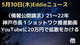 21〜22年、神戸市が、久元市長の「ワンショット、ワク積極推進動画」をYouTubeに20万円支払って、プロモーションをかけ拡散を図っていた（情報公開）