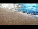 Metallic waves and sandy beach.
