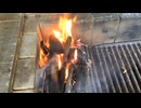 キャンプにてBBQの火