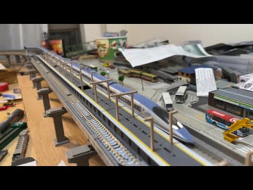 500系新幹線こだま Nゲージ 駅を通過 2カメ