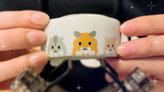 【ASMR】これであなたもハムスター⁉飼育グッズで心地良いタッピング（陶器、木製おうち、回し車、お風呂、かじり木、給水器、床材）