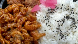 ＃唐揚げ　＃とり皮　＃ライス　＃ラムー