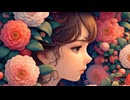 寒椿の花咲く庭