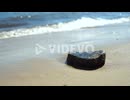 Alone stone on sand beach on polish Baltic Sea