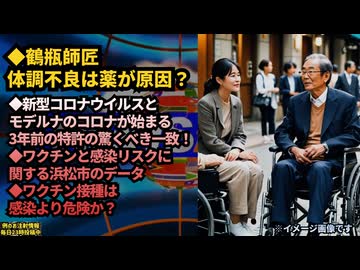 ◆鶴瓶師匠体調不良は薬が原因？◆新型コロナウイルスとモデルナのコロナが始まる3年前の特許の驚くべき一致！◆ワクチンと感染リスクに関する浜松市のデータ◆ワクチン接種は感染より危険か？